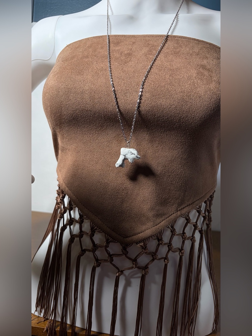 Howlite Dolphin Hand-Carved Pendant Necklace Long - Picture 9 of 16